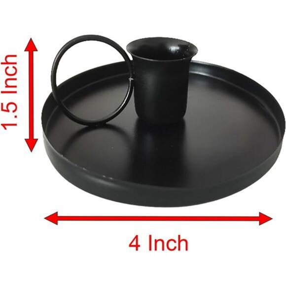 Set of 2 black iron taper candle holders 4 inch round base wedding table decor - Picture 3 of 7